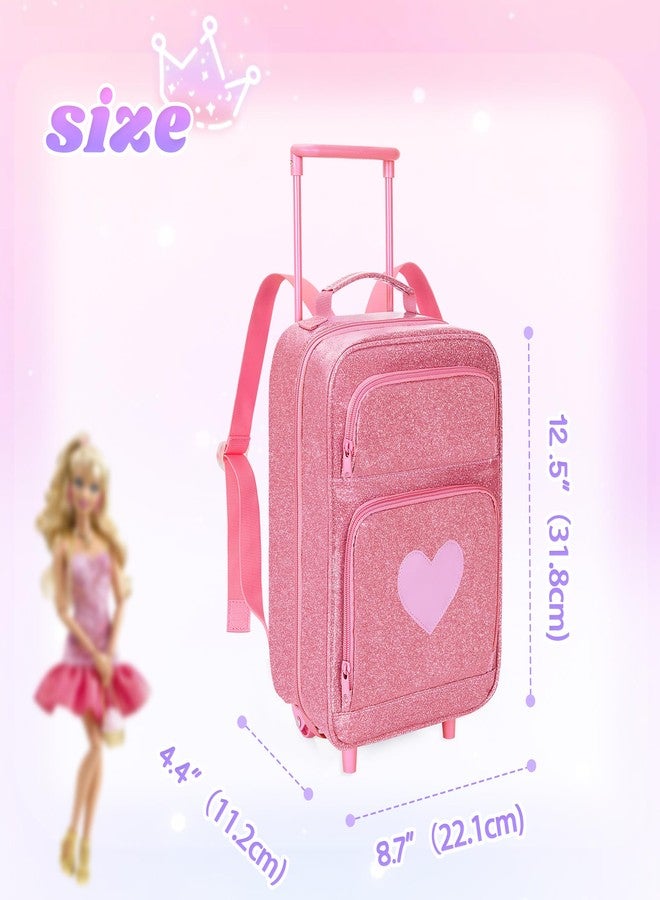 LoDrid Travel Backpack Compatible with Barbie Dolls 12-inch, Doll Carrying Case with Wheels, Suitcase Storage Organizer with Multiple Pockets for Doll Clothes and Accessories, Pink, Bag Only - Image 5